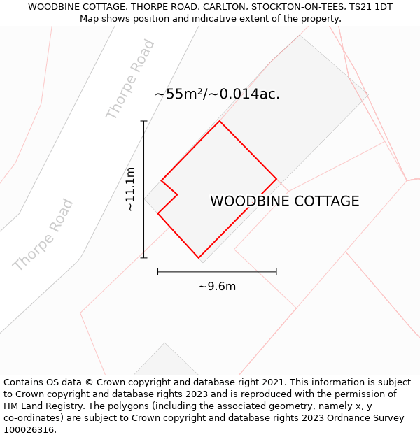 WOODBINE COTTAGE, THORPE ROAD, CARLTON, STOCKTON-ON-TEES, TS21 1DT: Plot and title map