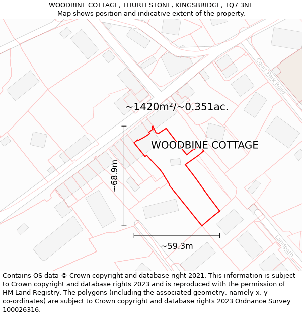 WOODBINE COTTAGE, THURLESTONE, KINGSBRIDGE, TQ7 3NE: Plot and title map