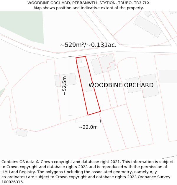 WOODBINE ORCHARD, PERRANWELL STATION, TRURO, TR3 7LX: Plot and title map