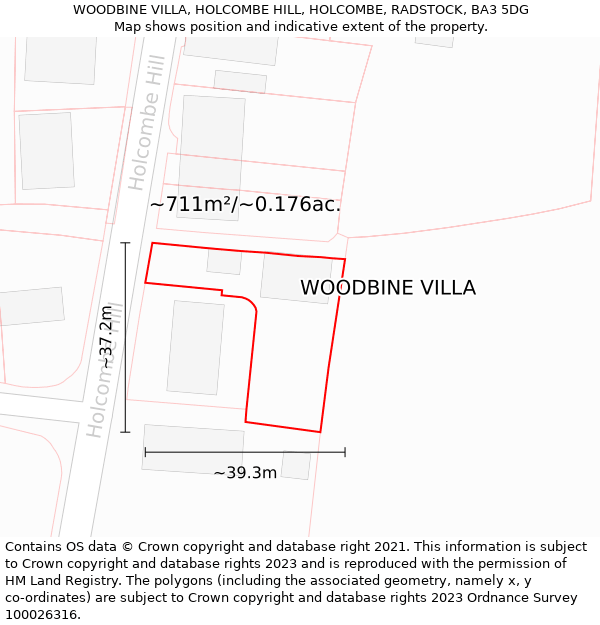 WOODBINE VILLA, HOLCOMBE HILL, HOLCOMBE, RADSTOCK, BA3 5DG: Plot and title map