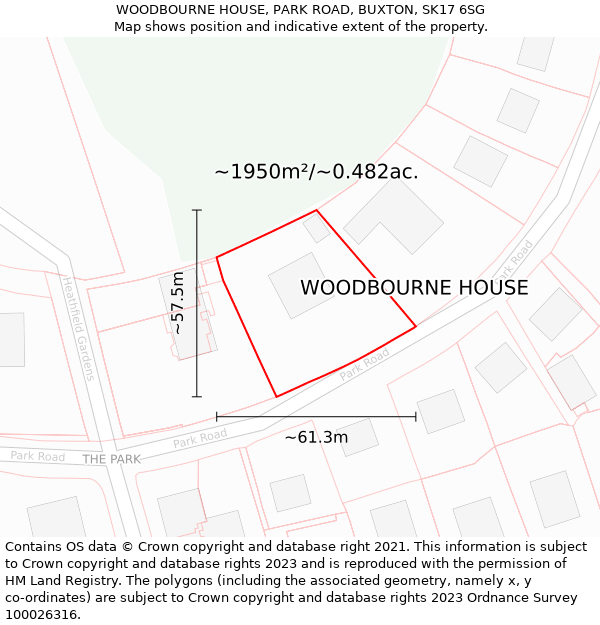 WOODBOURNE HOUSE, PARK ROAD, BUXTON, SK17 6SG: Plot and title map