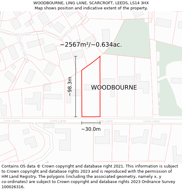 WOODBOURNE, LING LANE, SCARCROFT, LEEDS, LS14 3HX: Plot and title map