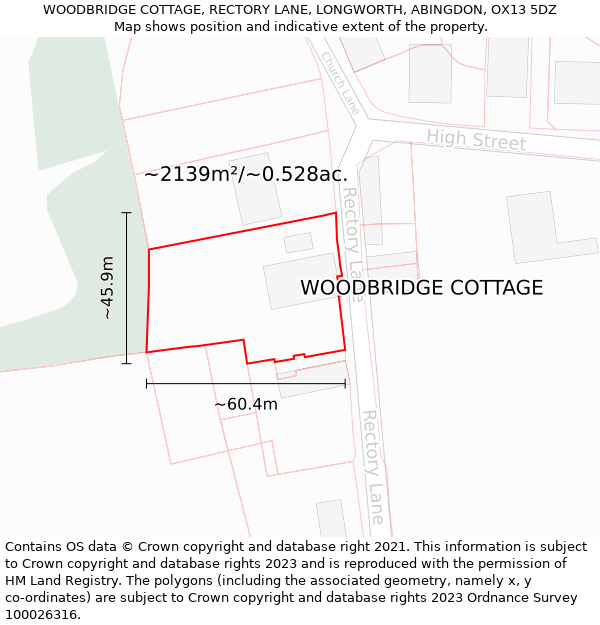 WOODBRIDGE COTTAGE, RECTORY LANE, LONGWORTH, ABINGDON, OX13 5DZ: Plot and title map