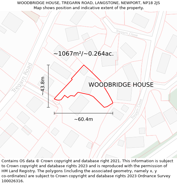 WOODBRIDGE HOUSE, TREGARN ROAD, LANGSTONE, NEWPORT, NP18 2JS: Plot and title map