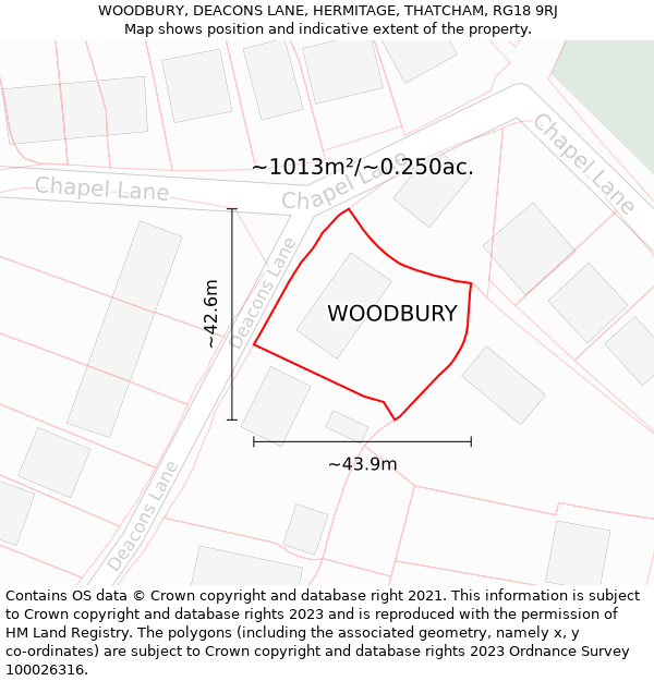 WOODBURY, DEACONS LANE, HERMITAGE, THATCHAM, RG18 9RJ: Plot and title map