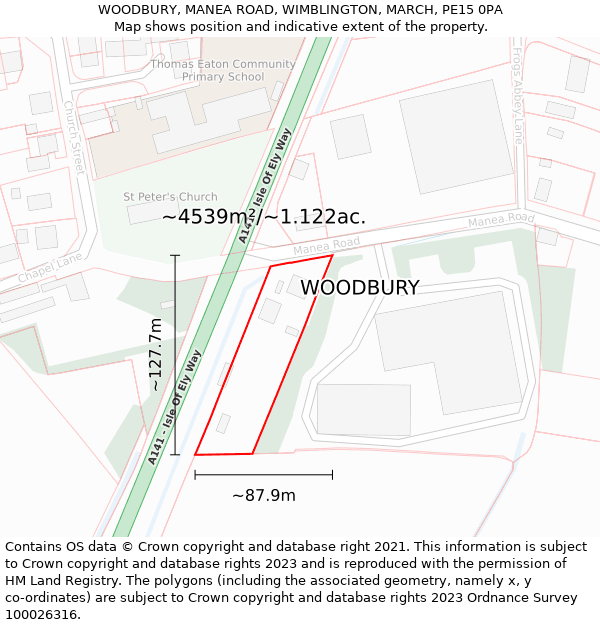 WOODBURY, MANEA ROAD, WIMBLINGTON, MARCH, PE15 0PA: Plot and title map