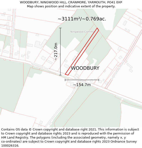 WOODBURY, NINGWOOD HILL, CRANMORE, YARMOUTH, PO41 0XP: Plot and title map