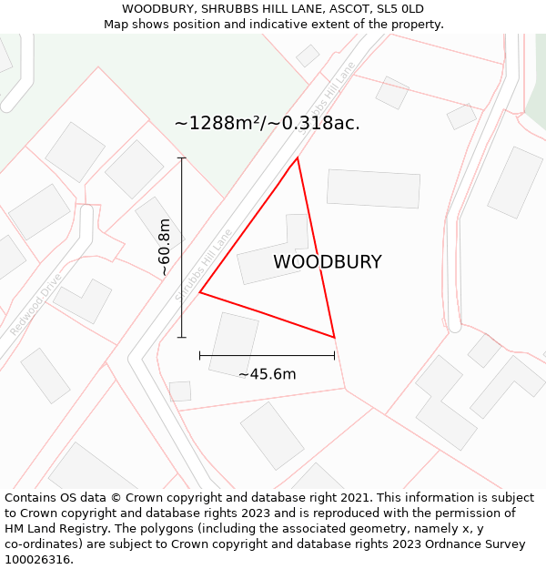 WOODBURY, SHRUBBS HILL LANE, ASCOT, SL5 0LD: Plot and title map