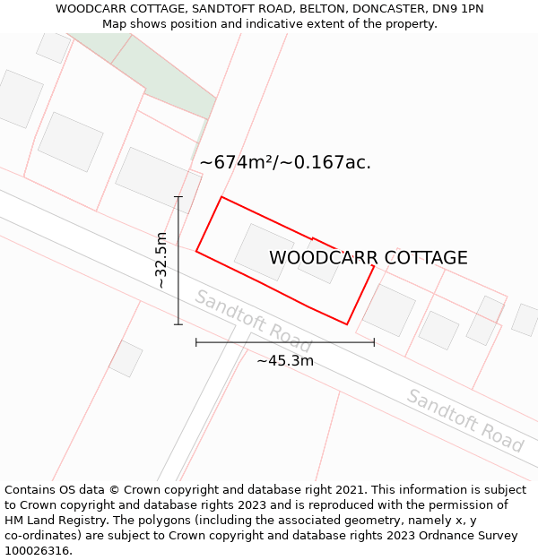 WOODCARR COTTAGE, SANDTOFT ROAD, BELTON, DONCASTER, DN9 1PN: Plot and title map
