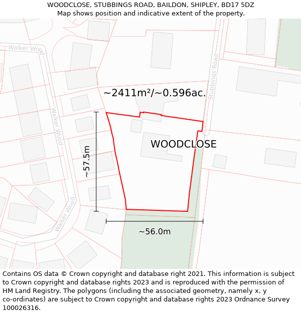 WOODCLOSE, STUBBINGS ROAD, BAILDON, SHIPLEY, BD17 5DZ: Plot and title map