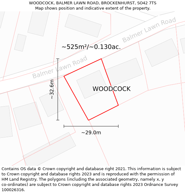 WOODCOCK, BALMER LAWN ROAD, BROCKENHURST, SO42 7TS: Plot and title map