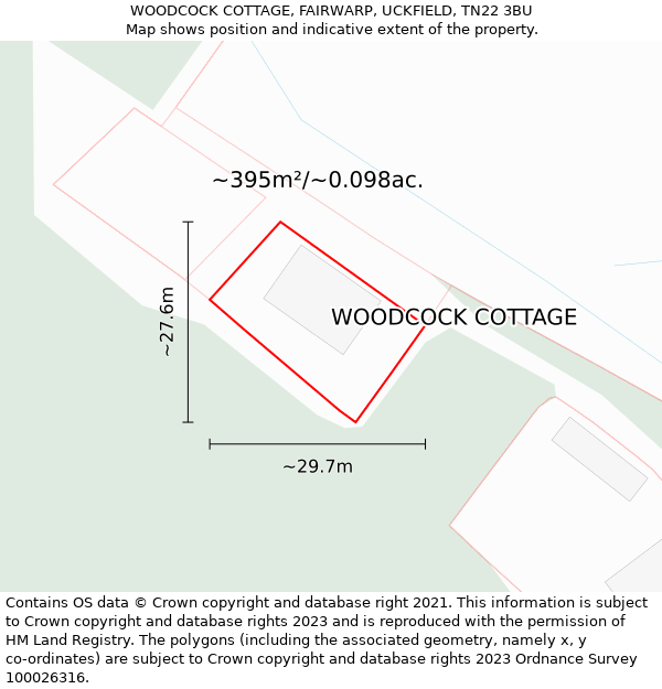 WOODCOCK COTTAGE, FAIRWARP, UCKFIELD, TN22 3BU: Plot and title map