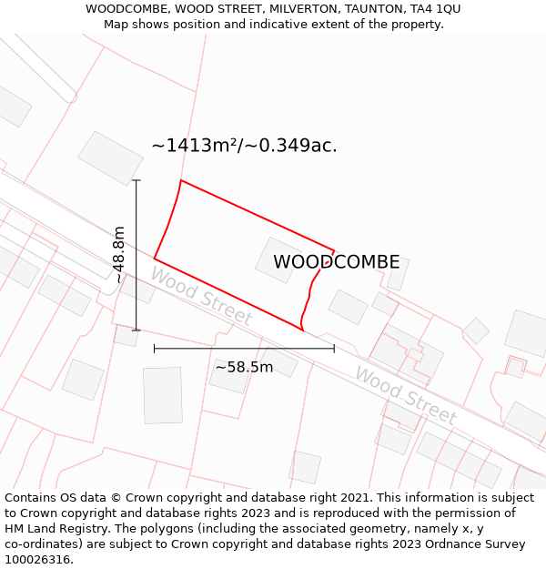 WOODCOMBE, WOOD STREET, MILVERTON, TAUNTON, TA4 1QU: Plot and title map