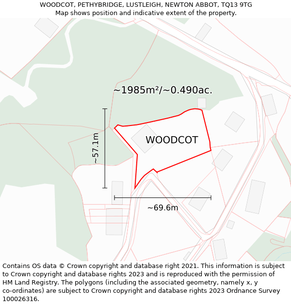 WOODCOT, PETHYBRIDGE, LUSTLEIGH, NEWTON ABBOT, TQ13 9TG: Plot and title map