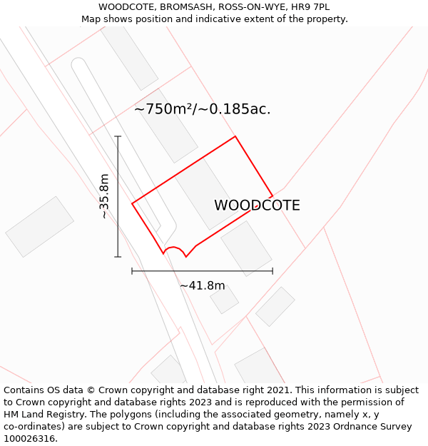 WOODCOTE, BROMSASH, ROSS-ON-WYE, HR9 7PL: Plot and title map