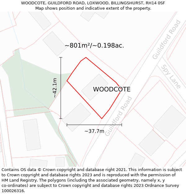 WOODCOTE, GUILDFORD ROAD, LOXWOOD, BILLINGSHURST, RH14 0SF: Plot and title map