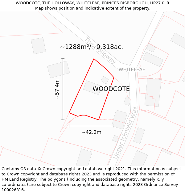 WOODCOTE, THE HOLLOWAY, WHITELEAF, PRINCES RISBOROUGH, HP27 0LR: Plot and title map