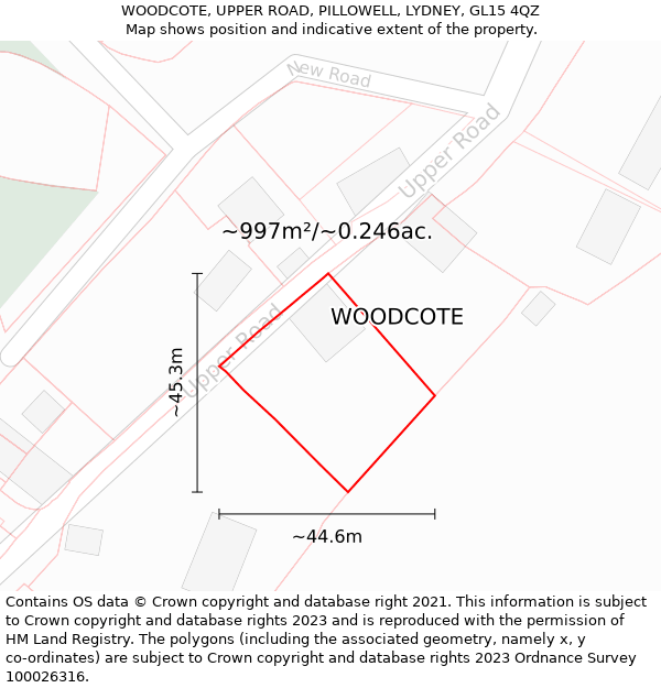 WOODCOTE, UPPER ROAD, PILLOWELL, LYDNEY, GL15 4QZ: Plot and title map