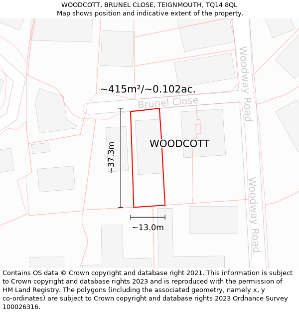 WOODCOTT, BRUNEL CLOSE, TEIGNMOUTH, TQ14 8QL: Plot and title map