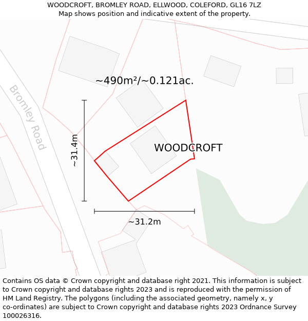 WOODCROFT, BROMLEY ROAD, ELLWOOD, COLEFORD, GL16 7LZ: Plot and title map