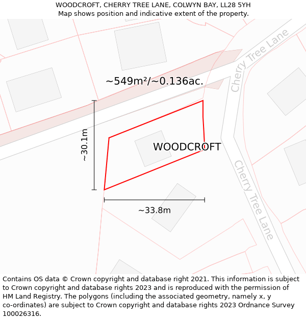 WOODCROFT, CHERRY TREE LANE, COLWYN BAY, LL28 5YH: Plot and title map