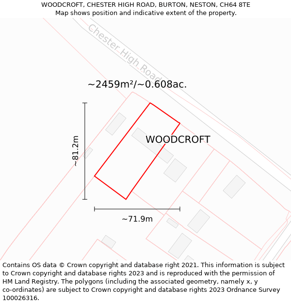 WOODCROFT, CHESTER HIGH ROAD, BURTON, NESTON, CH64 8TE: Plot and title map