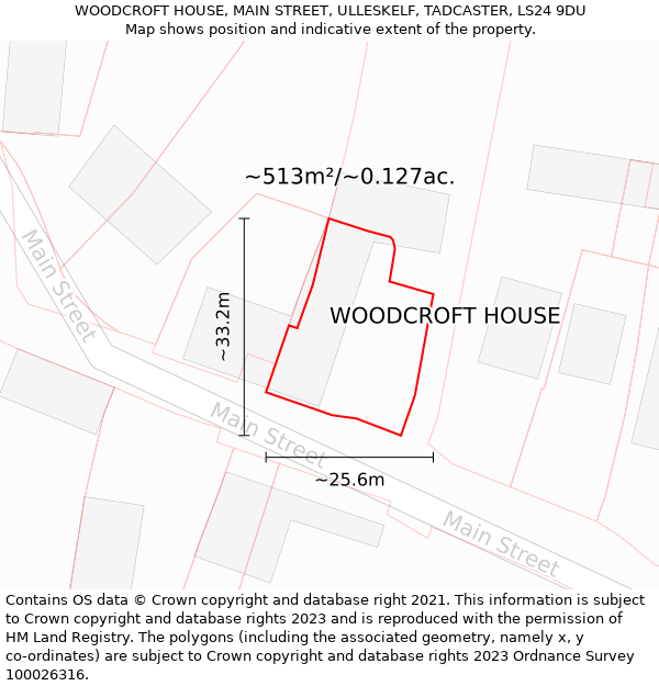 WOODCROFT HOUSE, MAIN STREET, ULLESKELF, TADCASTER, LS24 9DU: Plot and title map