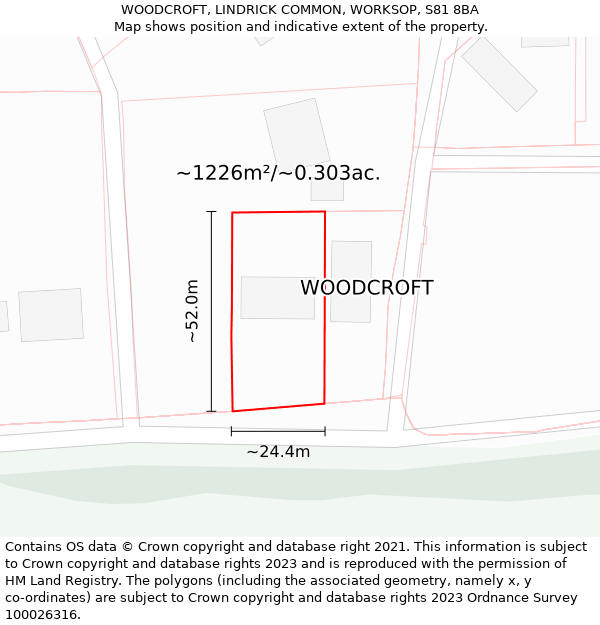 WOODCROFT, LINDRICK COMMON, WORKSOP, S81 8BA: Plot and title map