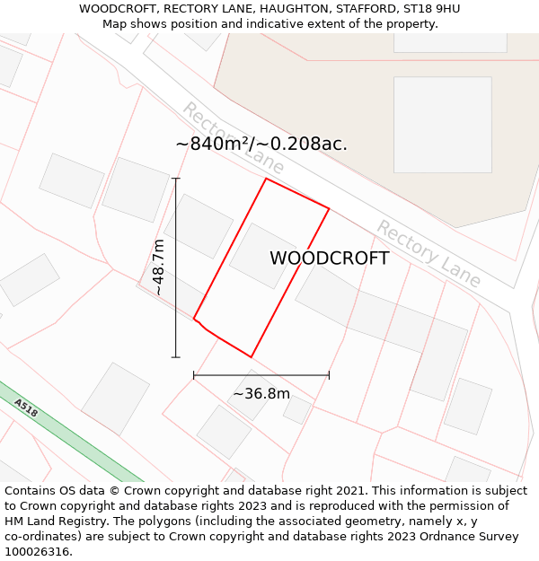 WOODCROFT, RECTORY LANE, HAUGHTON, STAFFORD, ST18 9HU: Plot and title map