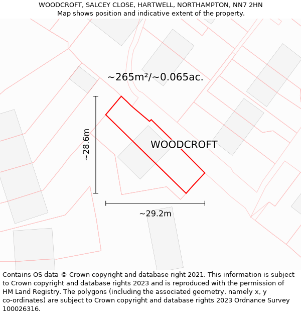 WOODCROFT, SALCEY CLOSE, HARTWELL, NORTHAMPTON, NN7 2HN: Plot and title map
