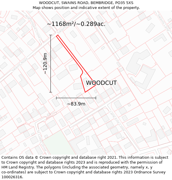 WOODCUT, SWAINS ROAD, BEMBRIDGE, PO35 5XS: Plot and title map