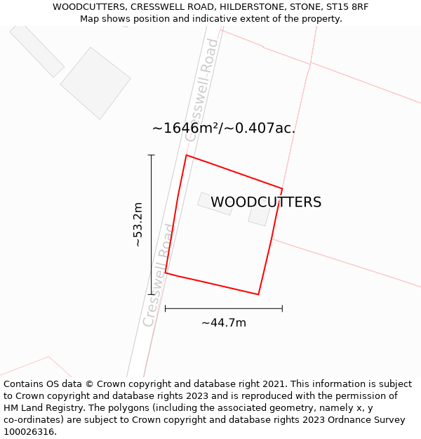 WOODCUTTERS, CRESSWELL ROAD, HILDERSTONE, STONE, ST15 8RF: Plot and title map