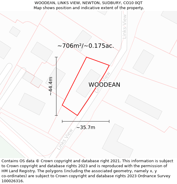WOODEAN, LINKS VIEW, NEWTON, SUDBURY, CO10 0QT: Plot and title map