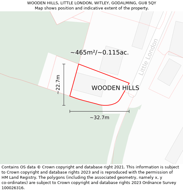 WOODEN HILLS, LITTLE LONDON, WITLEY, GODALMING, GU8 5QY: Plot and title map