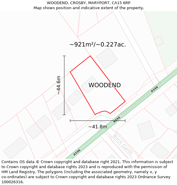 WOODEND, CROSBY, MARYPORT, CA15 6RP: Plot and title map