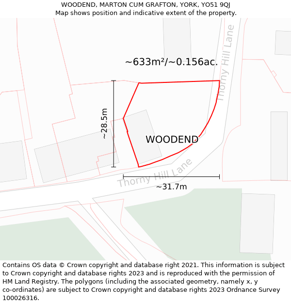 WOODEND, MARTON CUM GRAFTON, YORK, YO51 9QJ: Plot and title map