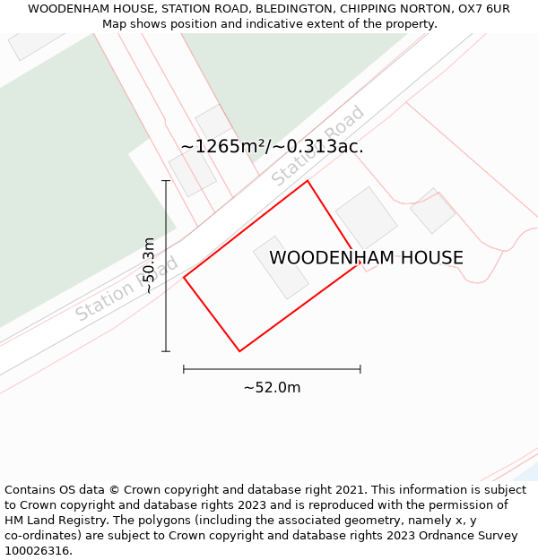WOODENHAM HOUSE, STATION ROAD, BLEDINGTON, CHIPPING NORTON, OX7 6UR: Plot and title map
