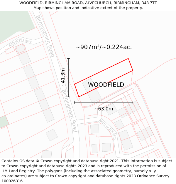 WOODFIELD, BIRMINGHAM ROAD, ALVECHURCH, BIRMINGHAM, B48 7TE: Plot and title map