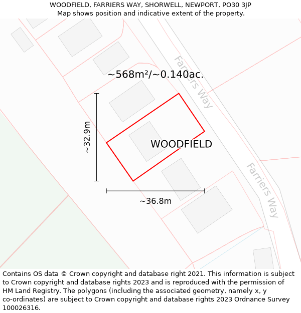 WOODFIELD, FARRIERS WAY, SHORWELL, NEWPORT, PO30 3JP: Plot and title map