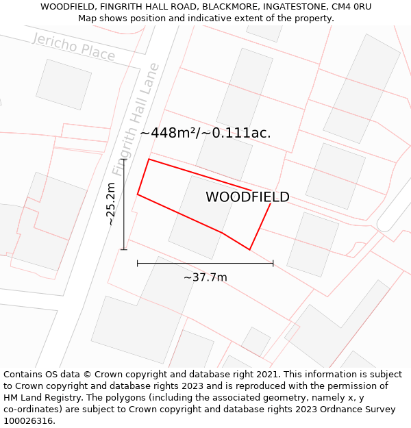 WOODFIELD, FINGRITH HALL ROAD, BLACKMORE, INGATESTONE, CM4 0RU: Plot and title map