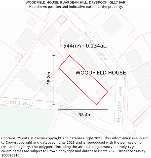 WOODFIELD HOUSE, RUARDEAN HILL, DRYBROOK, GL17 9AR: Plot and title map