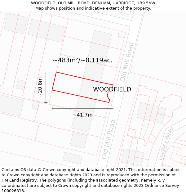 WOODFIELD, OLD MILL ROAD, DENHAM, UXBRIDGE, UB9 5AW: Plot and title map