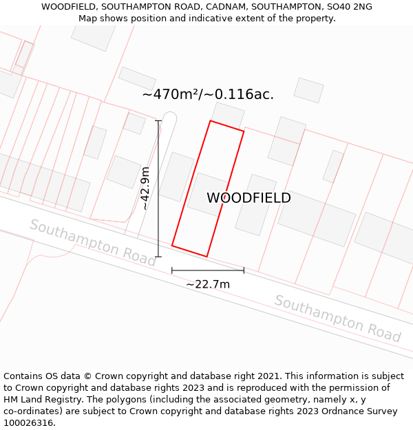 WOODFIELD, SOUTHAMPTON ROAD, CADNAM, SOUTHAMPTON, SO40 2NG: Plot and title map