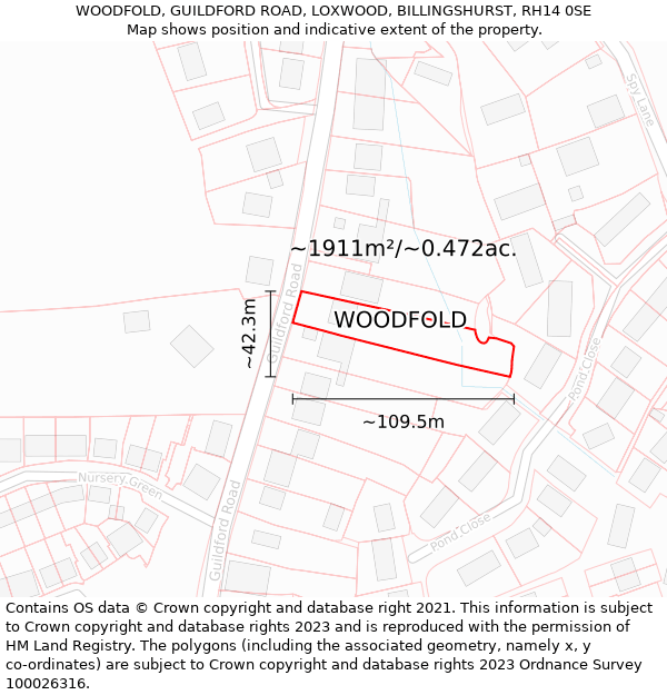 WOODFOLD, GUILDFORD ROAD, LOXWOOD, BILLINGSHURST, RH14 0SE: Plot and title map