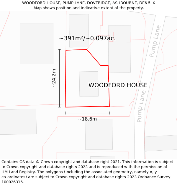 WOODFORD HOUSE, PUMP LANE, DOVERIDGE, ASHBOURNE, DE6 5LX: Plot and title map