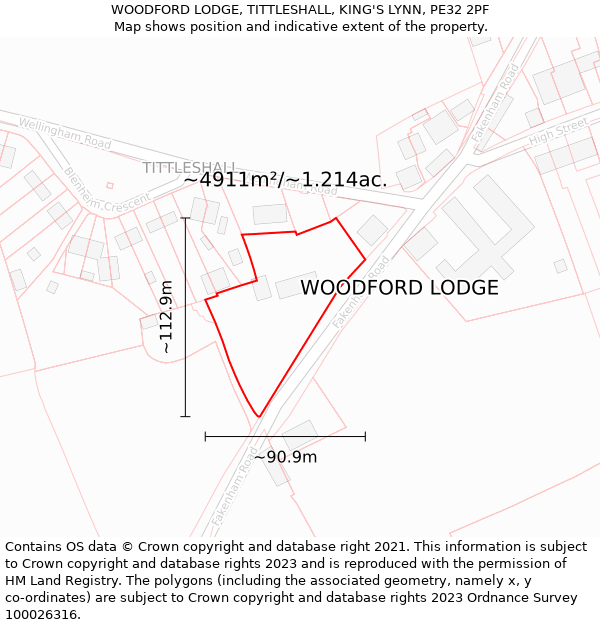 WOODFORD LODGE, TITTLESHALL, KING'S LYNN, PE32 2PF: Plot and title map