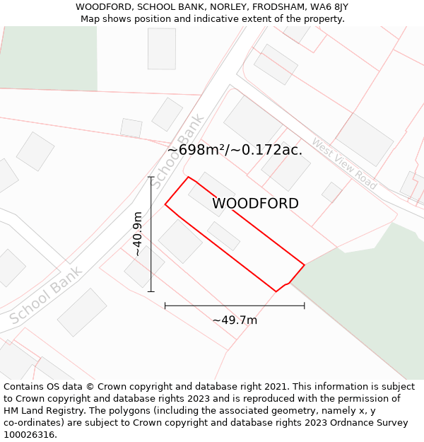 WOODFORD, SCHOOL BANK, NORLEY, FRODSHAM, WA6 8JY: Plot and title map