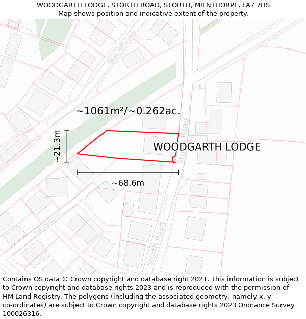 WOODGARTH LODGE, STORTH ROAD, STORTH, MILNTHORPE, LA7 7HS: Plot and title map
