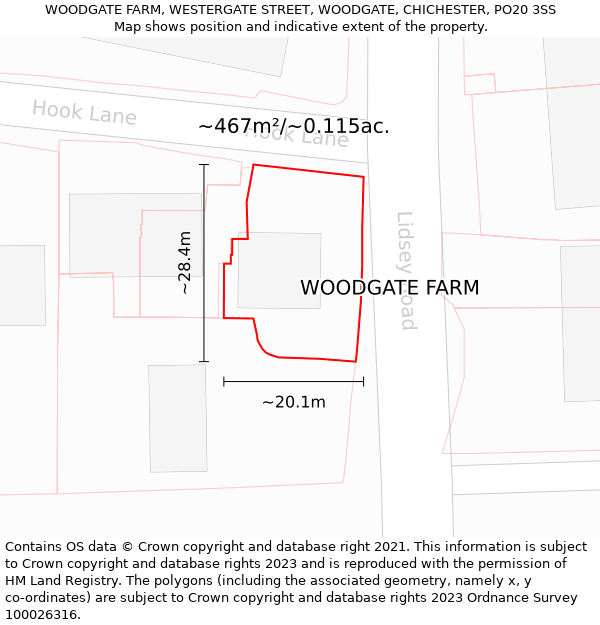 WOODGATE FARM, WESTERGATE STREET, WOODGATE, CHICHESTER, PO20 3SS: Plot and title map