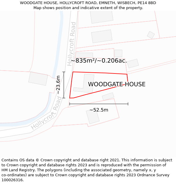 WOODGATE HOUSE, HOLLYCROFT ROAD, EMNETH, WISBECH, PE14 8BD: Plot and title map